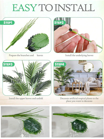 70-120cm Large Artificial Palm Tree Plastic Turtle Back Plants Leaf Schefflera Tropical Tree Home Office Party Outdoor Decor - Tamnz