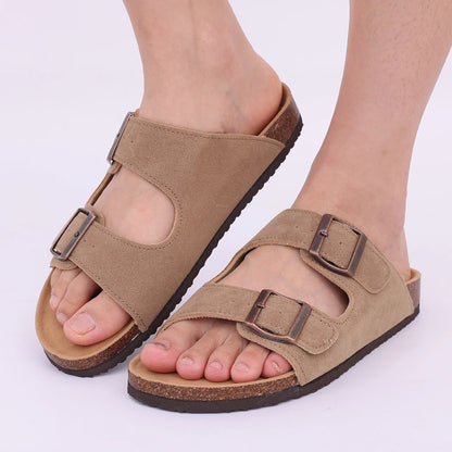 Comwarm Fashion Cork Slippers Women Classic Flat Sandals Female Outdoor Anti-slip Beach Slides Cork Sole Arch Support Sandals