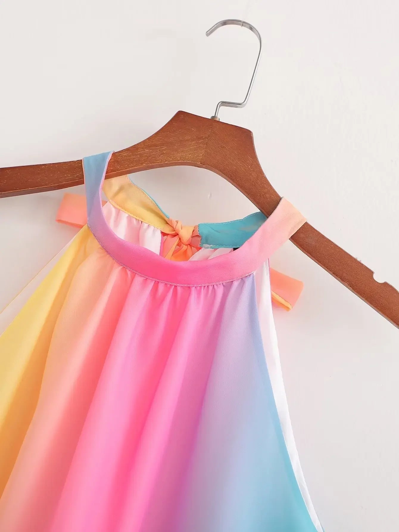 SLTNX TRAF Rainbow Mini Dresse for Women Fashion Chiffon Sleeveless Dresses Ladies Chic Lace-up A-Line Casual Loose Dress New In - TaMNz