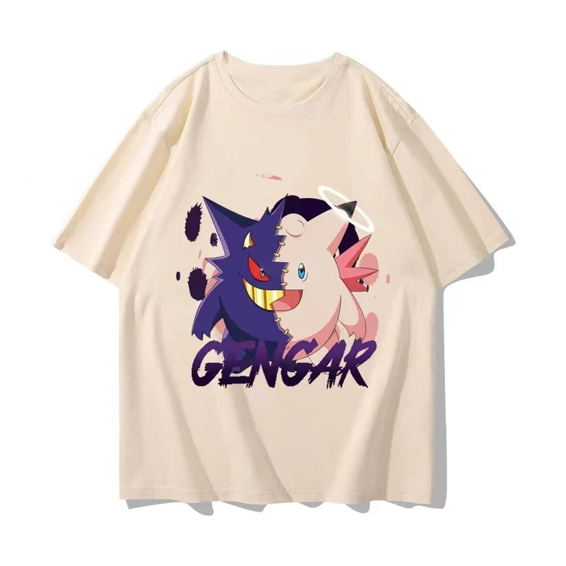 （Miniso) Pokemon Anime Gengar Clefable Summer Cute Art Style Short Sleeved Loose Clothes Women Tshirts Trend Fashion Cartoon Top