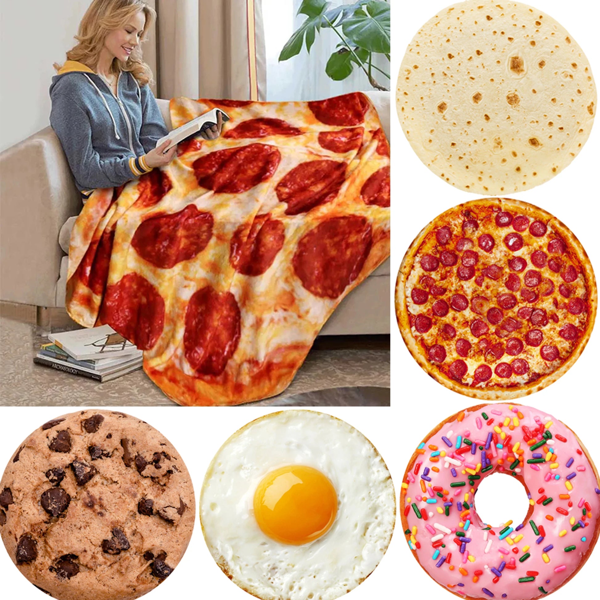 Warm Pizza Food Blanket Super Soft Plush Throw Blankets For Bed Sofa Bedspread Decorative Camping Winter Warm Round Blanket - TaMNz