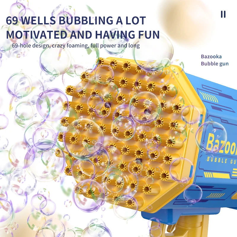 69 Holes Electric Bubble Gun Automatic Gatling Bazooka Bubble Machine With Light Children Outdoor Soap Bubble Blowing Toys - TaMNz