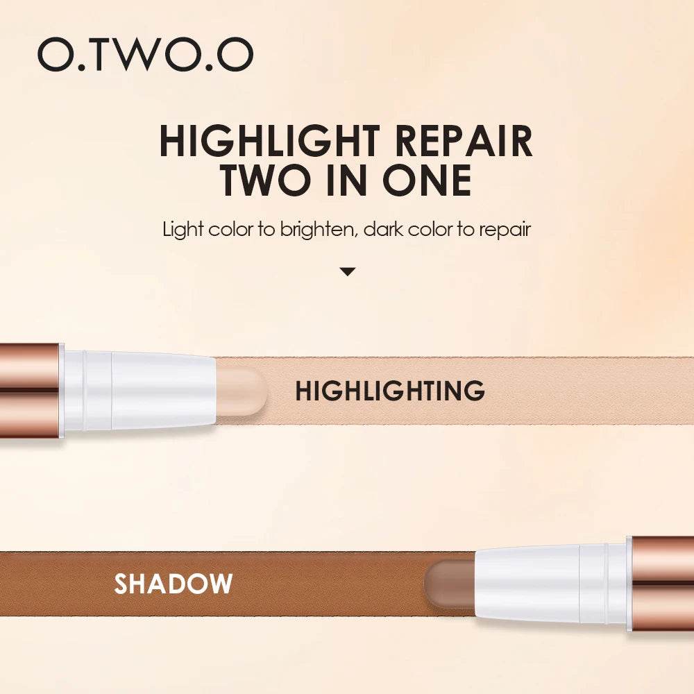 O.TWO.O Contour Stick Double Heads Contour Waterproof Matte Finish Highlighters Clavicle Shadow Pen Face 3D Highlight Concealer - Tamnz