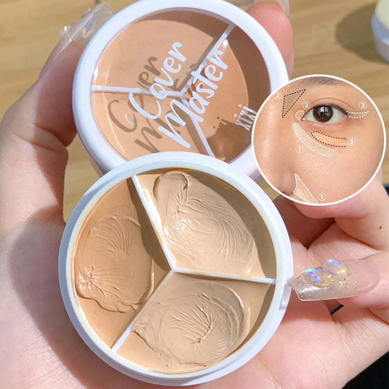 XIXI Pure Holding Makeup Three Color Concealer Spot Acne Print Repair Foundation Dark circles are not easy to stick powder