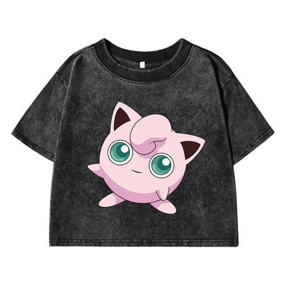 Jigglypuff プリン Japanese Tee Clothing Womens Summer American Retro Cotton Casual Tee Shirt Humor Breathable T-Shirt Crop Soft