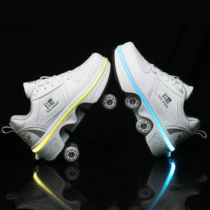 2023 New Dual-purpose Roller Skating Deformation Shoes Double Row Roller Skating Shoes Modified Version Four-wheel Running Shoes