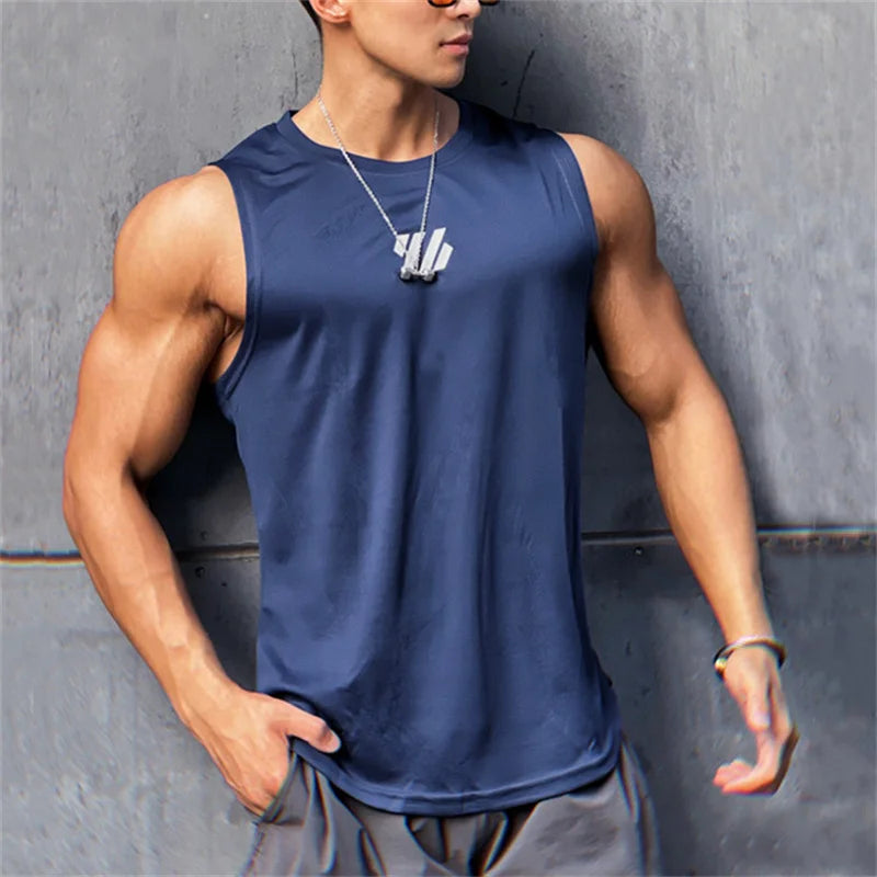 2023 newest Summer Gym Vest High Quality mesh Shirt Sleeveless T-shirts Men Tank Tops running Fitness Sports Vest men Clothing - TaMNz