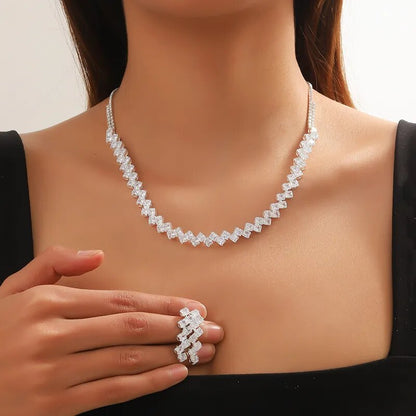 Luxury Geometric Zircon Necklace Earrings Women Crystal Earrings for Wedding Bride Jewelry Sets Accessories - TaMNz