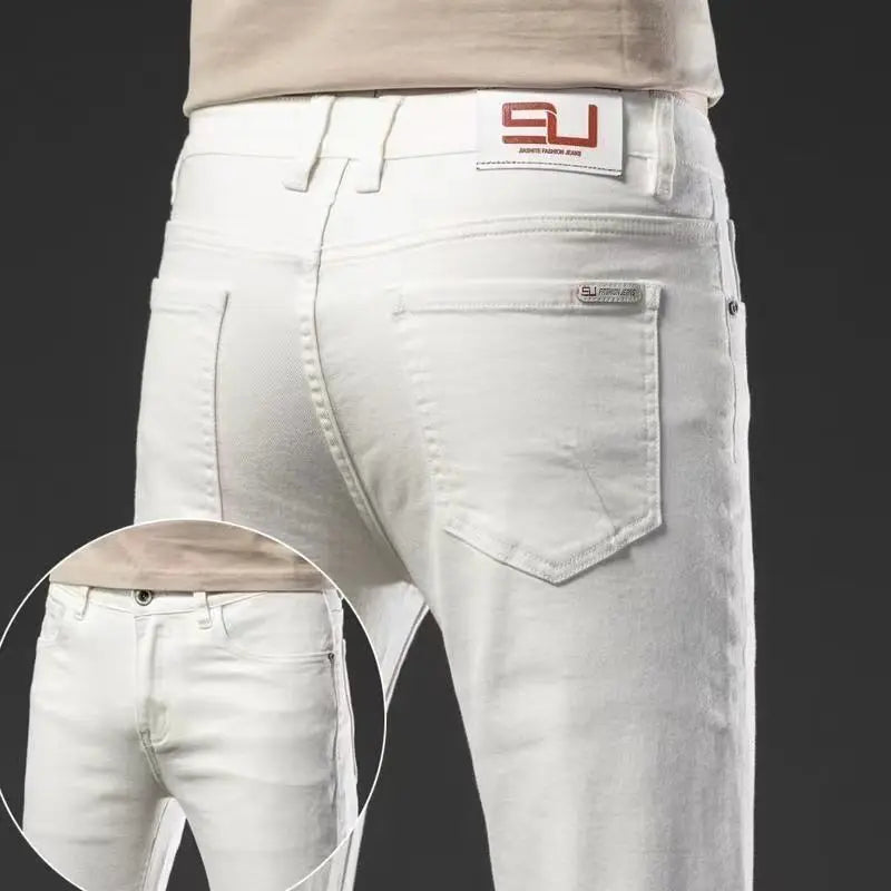 Classic Style Men's White Jeans Men Cotton Casual Business Stretch Slim Fit Denim Trousers Male Fashion Brand Pants - TaMNz