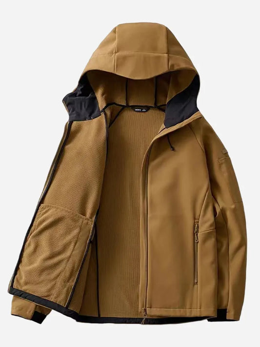 2023 Autumn Winter New Men's Jacket Outdoor Water Repellent Fleece Lined Warm Hooded Windbreaker Plus Size Casual Softshell Coat