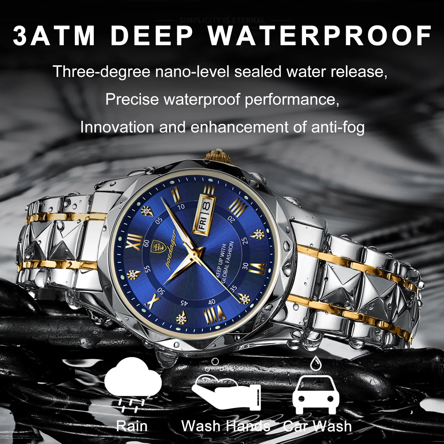 Wristwatch Waterproof Luminous Date Week Quartz Men's Watch - TaMNz