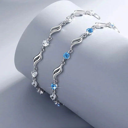 Retro 925 Sterling Silver Blue Crystal Bracelets For Women Korean Designer Hollow Adjustable Bracelets Luxury Party Jewelry Gift