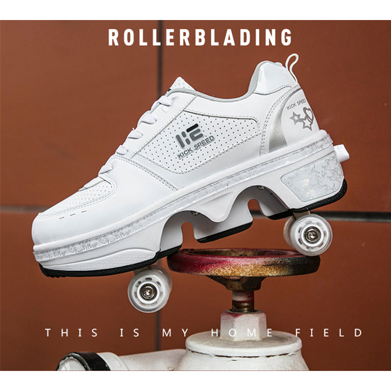 2023 New Dual-purpose Roller Skating Deformation Shoes Double Row Roller Skating Shoes Modified Version Four-wheel Running Shoes