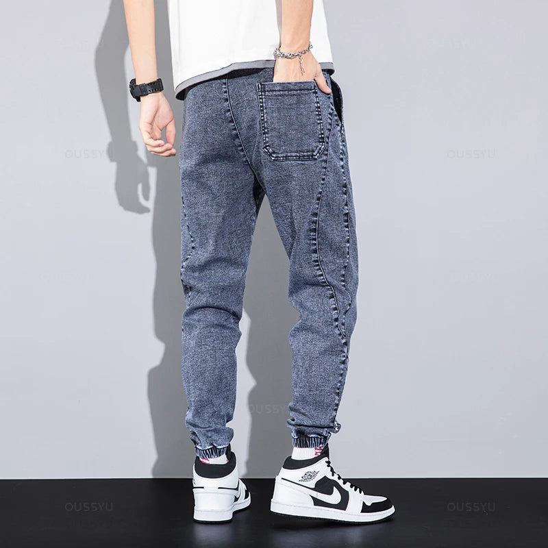 Autumn Winter Blue Cargo Jeans Men Streetwear Denim Jogger Pants Baggy Harem Jean Trousers Male Oversize Large size4 5 6 7XL 8XL - TaMNz