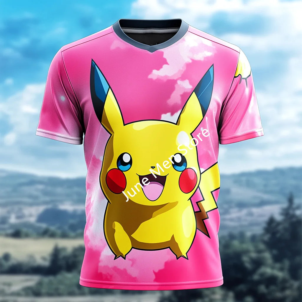 (Uniqlo）Pokemon Cute Pikachu 3D Men T-Shirt Cute Pikachu Funny Japanese Anime Funny T Shirts Men Women Tshirt Top Men Clothing