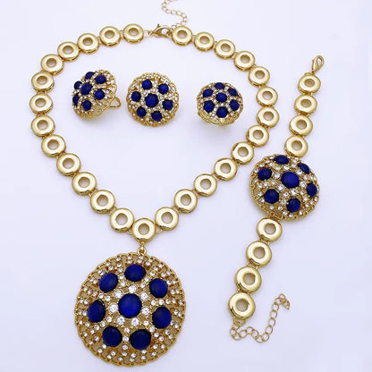 Italian 18K Gold Plated Jewelry Sets For Women Blue Opal Jewelry Necklace Set ensemble de bijoux de dubaï - TaMNz