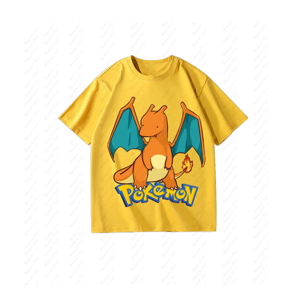 （Miniso）Pokemon Charizard Short Sleeve Summer Men Women Couples Cotton Cute T-Shirt Short Sleeve Cotton Y2K Style Women T-shirts