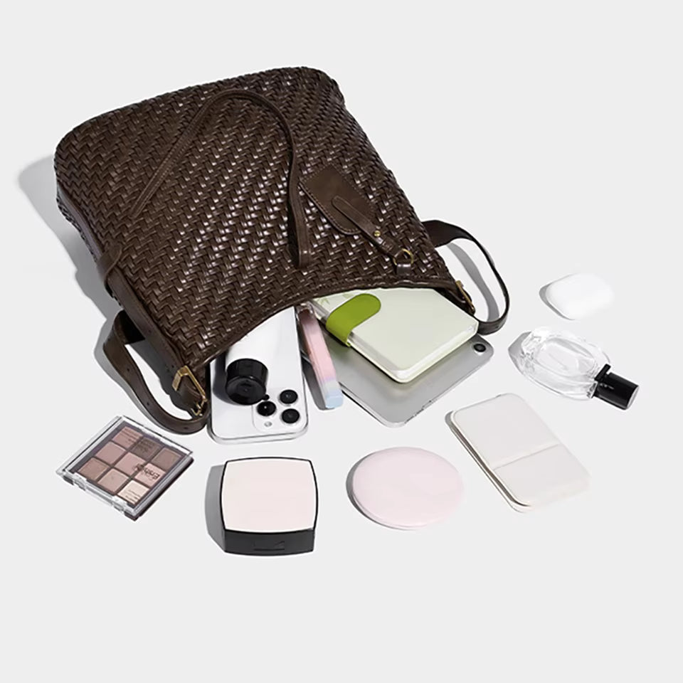Woven Vegan Leather Tote Bag for Women