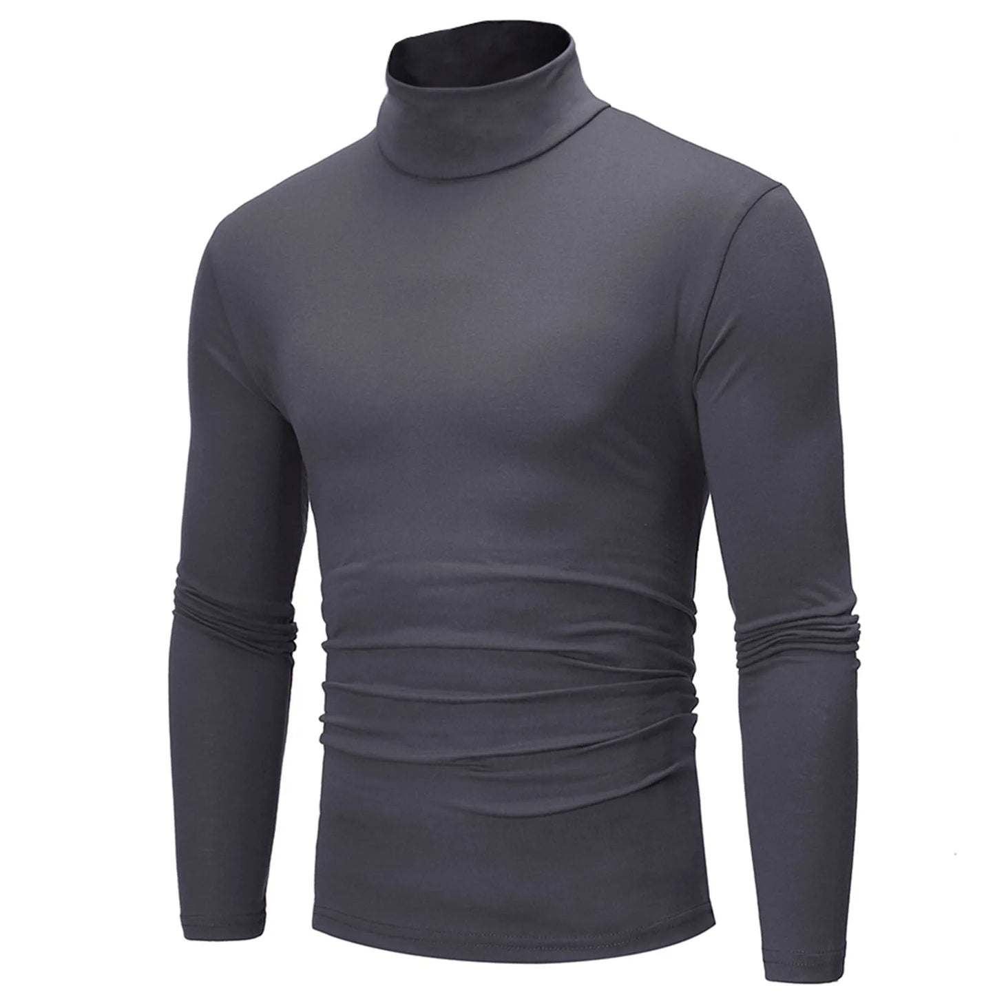 Fashion Men's Casual Slim Fit Basic Turtleneck High Collar Pullover Male Autumn Spring Thin Tops Basic Bottoming Plain T-shirt - TaMNz