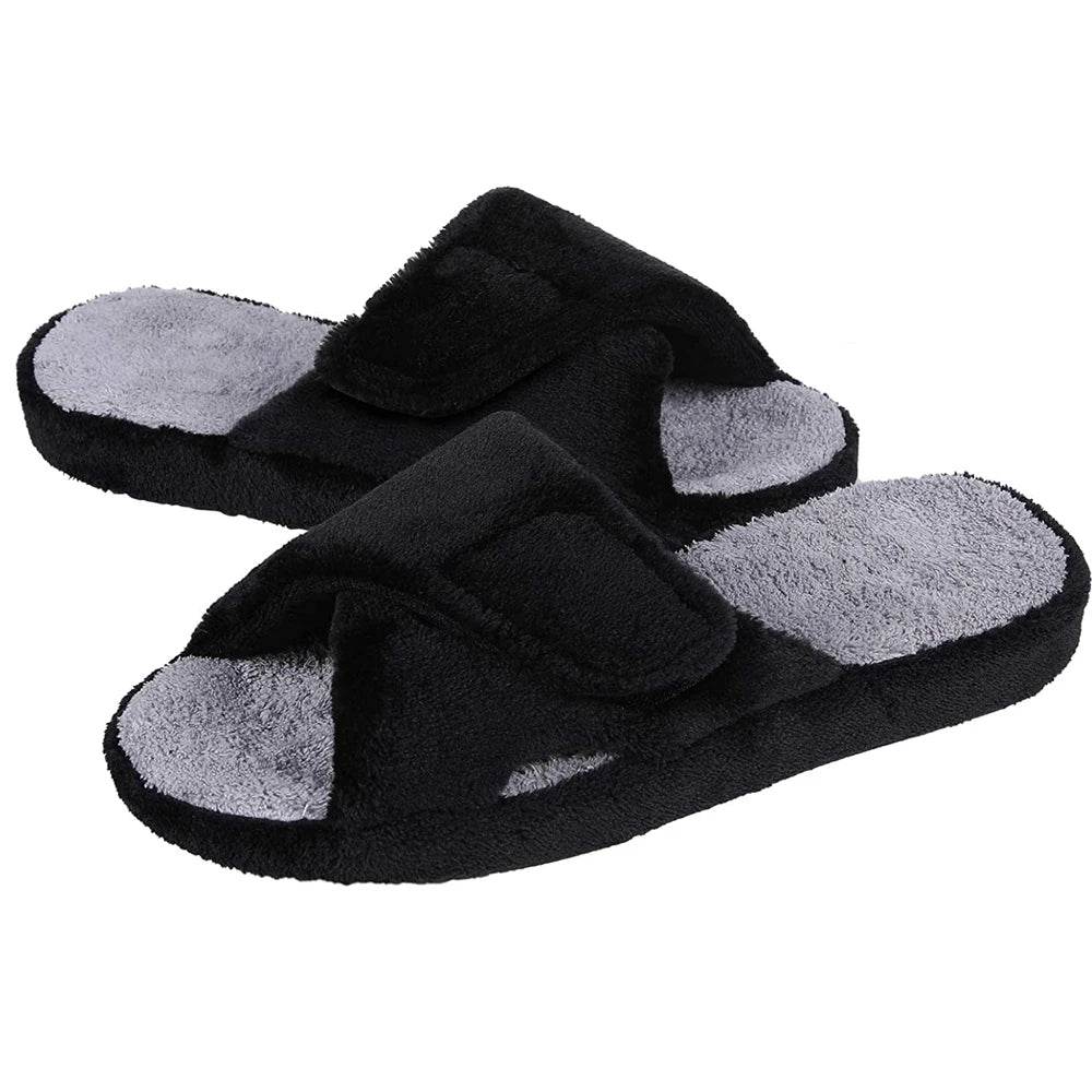 Comwam Four Seasons Arch Support Cotton Slippers Women Adjustable Terry Cloth Fuzzy Indoor Slippers Open Toe House Flats Shoes - Tamnz