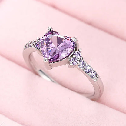 925 Sterling Silver Purple Love Rings New Fashion Jewelry for Women Wedding Engagement Party Temperament Female Accessories Gift