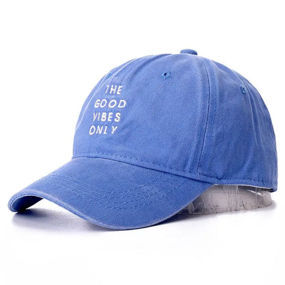 High Quality Washed Cotton THE GOOD VIBES ONLY Adjustable Solid Baseball Cap Unisex Couple Cap Fashion Dad Hat Snapback Cap