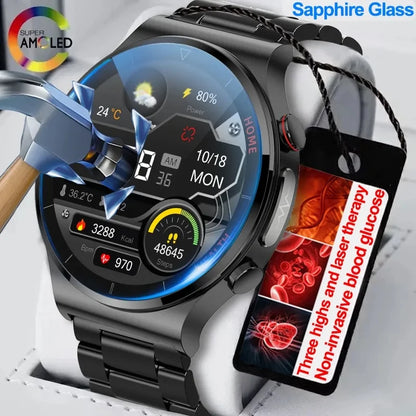 Blood Sugar Smartwatch ECG PPG Heart Rate Laser Treatment Sapphire Glass - Tamnz