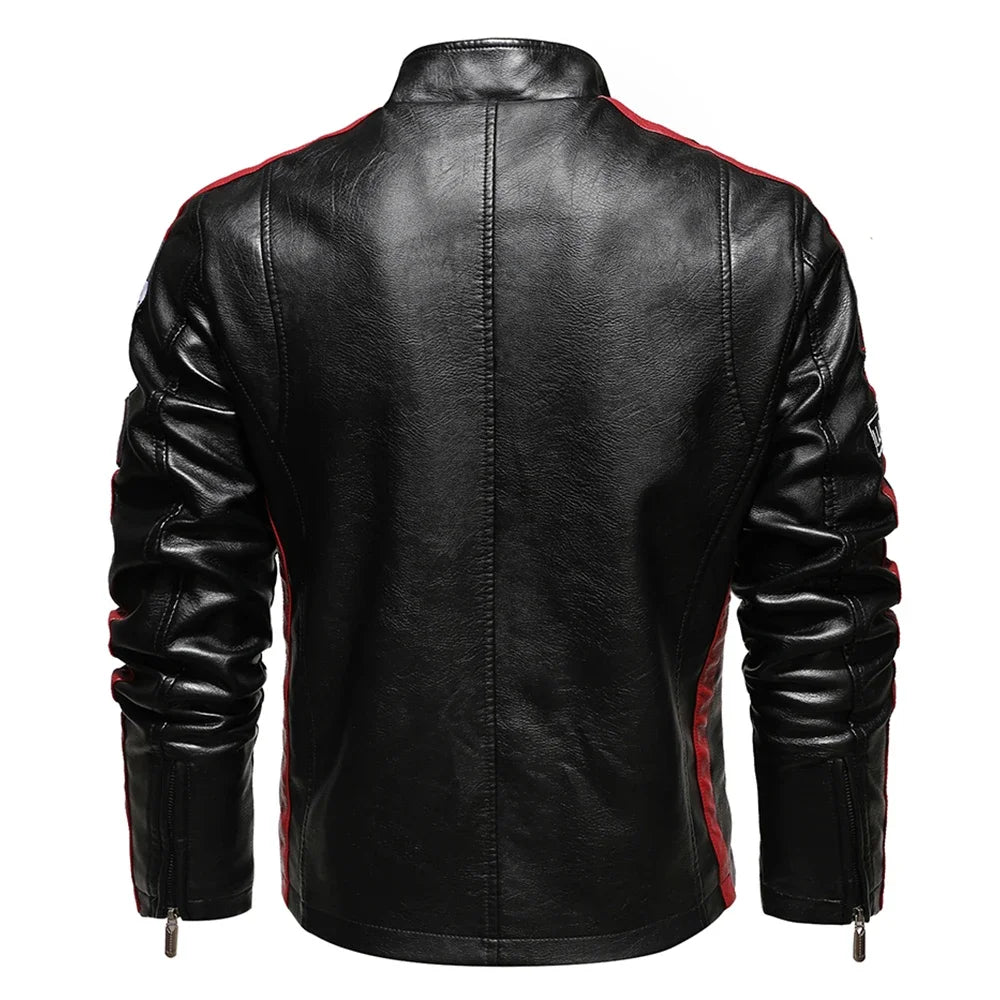 Mens Vintage Motorcycle Jacket  Men Fashion New Biker Leather Jacket Male Embroidery Bomber Coat Winter Fleece Pu Overcoat