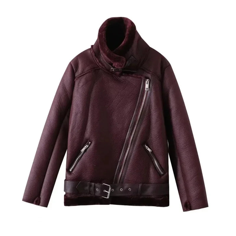 Lamb Wool Thickened Warm Jacket Motorcycle Clothing Women's Genuine Leather Integrated Board Skin Cross-border Fast Selling