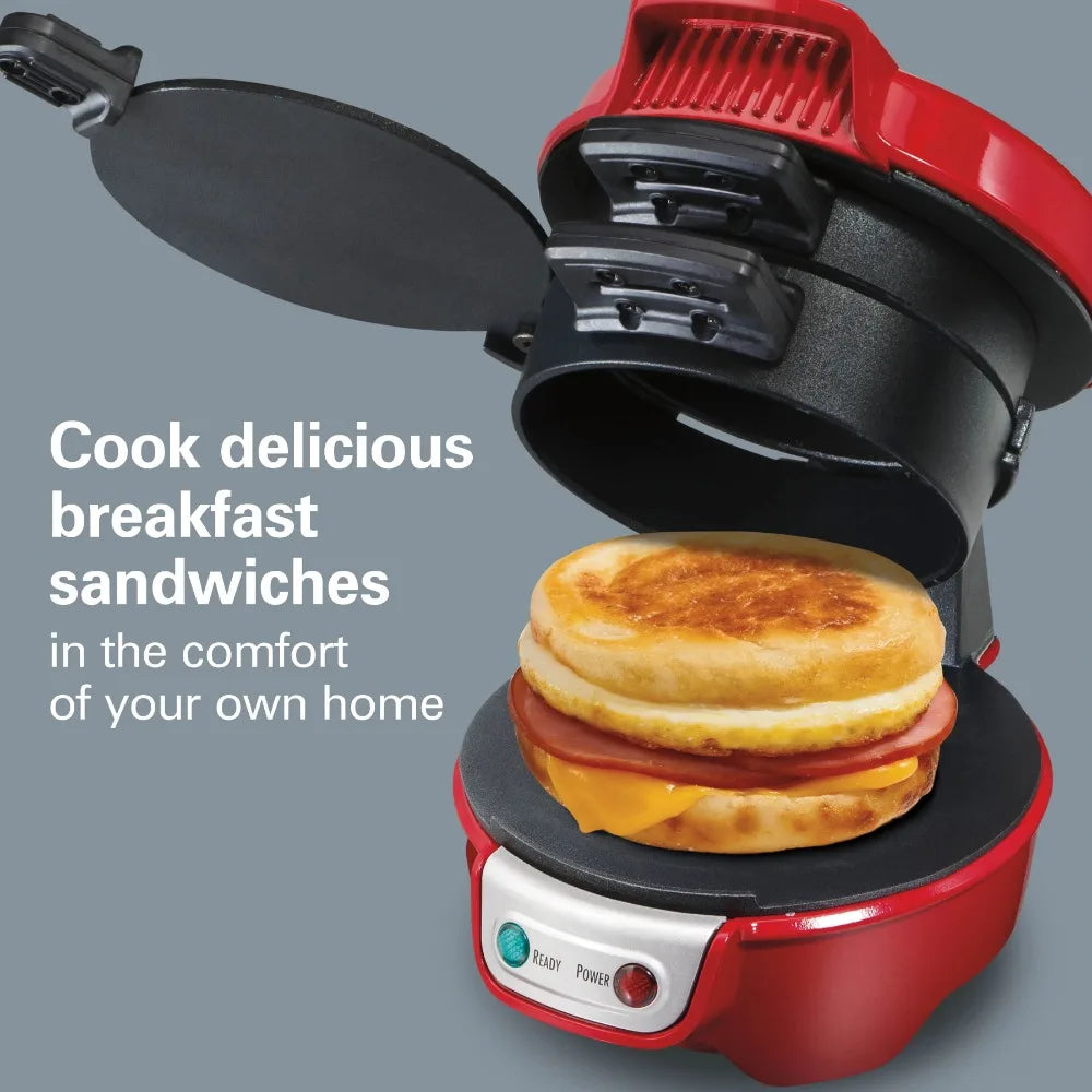 Breakfast Sandwich Maker with Egg Cooker Ring, Customize Ingredients, Red - Tamnz