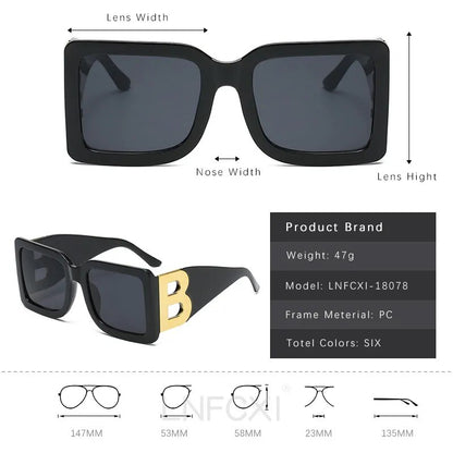 Oversized The Letter B Square Luxury Trend Sunglasses Women Men Retro Rectangle Sunglasses Gafas De Sol - TaMNz