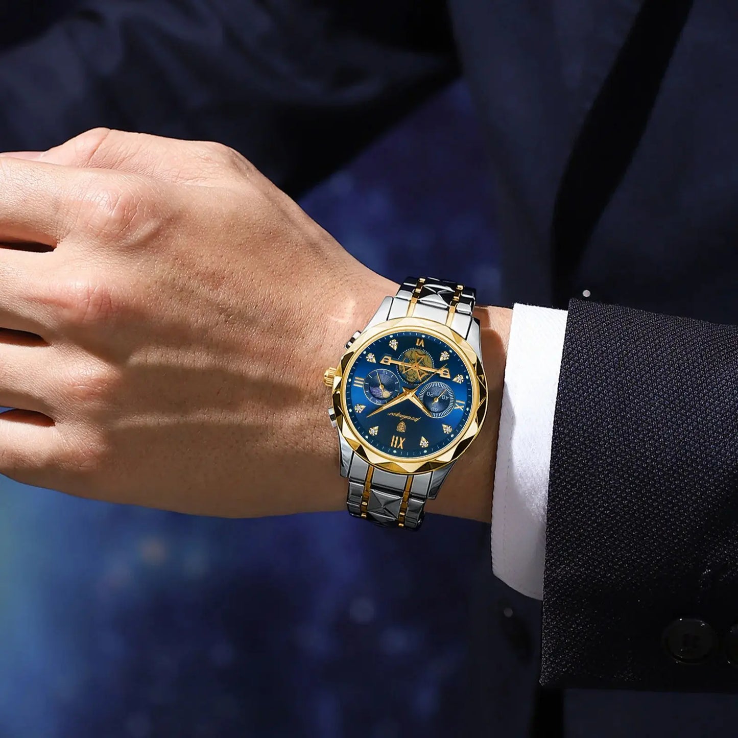 Luxury Man Wristwatch Waterproof Luminous Chronograph Stainless Steel Quartz Watc - TaMNz