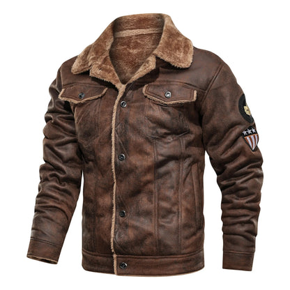 Fleece Warm Coats Slim Fit Jackets Men Winter Bomber Leather and Fur Integrated - TaMNz