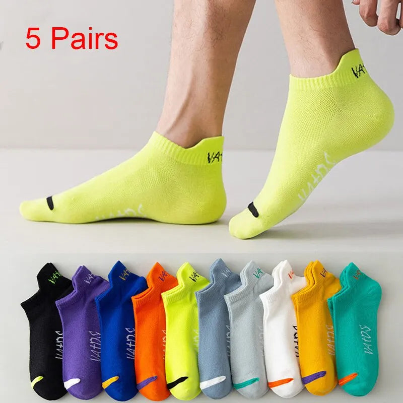 5 Pairs Bright Color Ankle No Show Socks Men Breathable Street Fashion Sport Deodorant Invisible Travel Running Socks - TaMNz