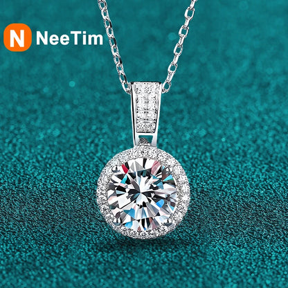 NeeTim 2Carat Moissanite Necklace For Women 100% Sterling S925 Silver With White Gold Plated Lab Diamond Jewelry Wedding Pendant