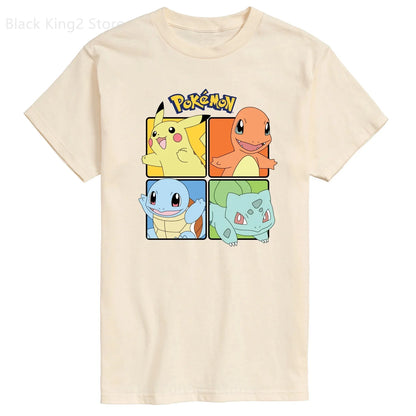 Pokémon Pikachu T-Shirt Mens Charmander Bulbasaur Squirtle Anime&Manga Graphic T Shirts for Women Men Clothing Cotton Boys Tops