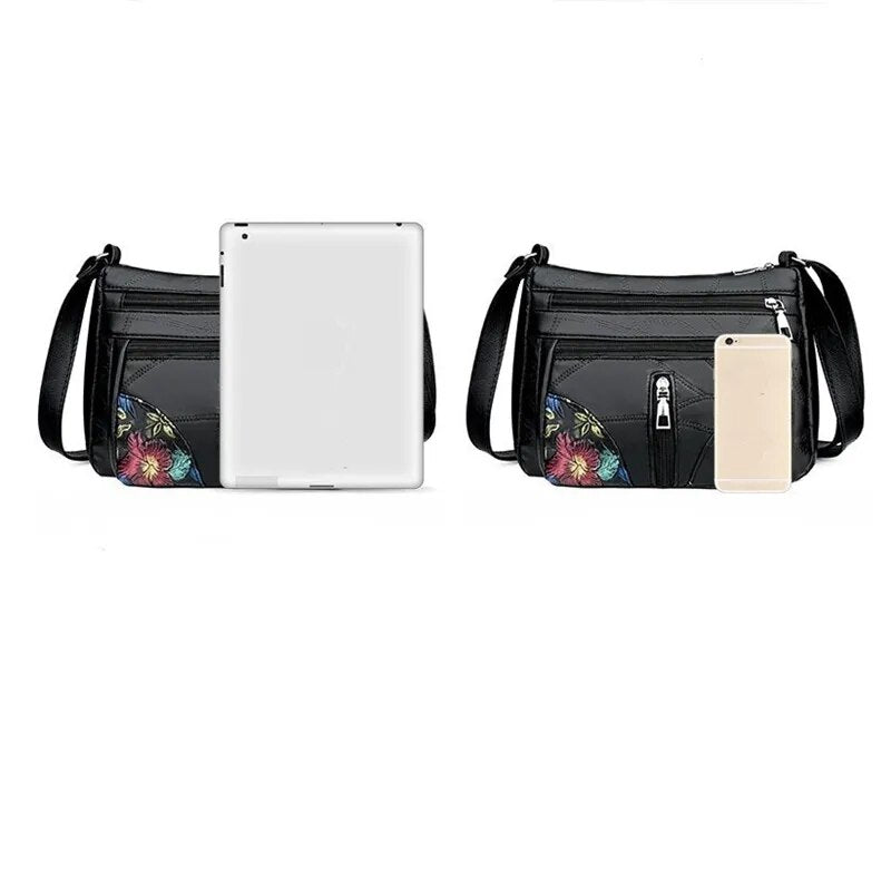 Luxury Soft Leather Women Messenger Shoulder Handbags And Purses Flowers Multi-pocket Crossbody Mommy Bag Ladies Sac - TaMNz