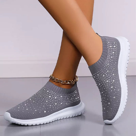 Rimocy Crystal Breathable Mesh Sneaker Shoes for Women Comfortable Soft Bottom Flats