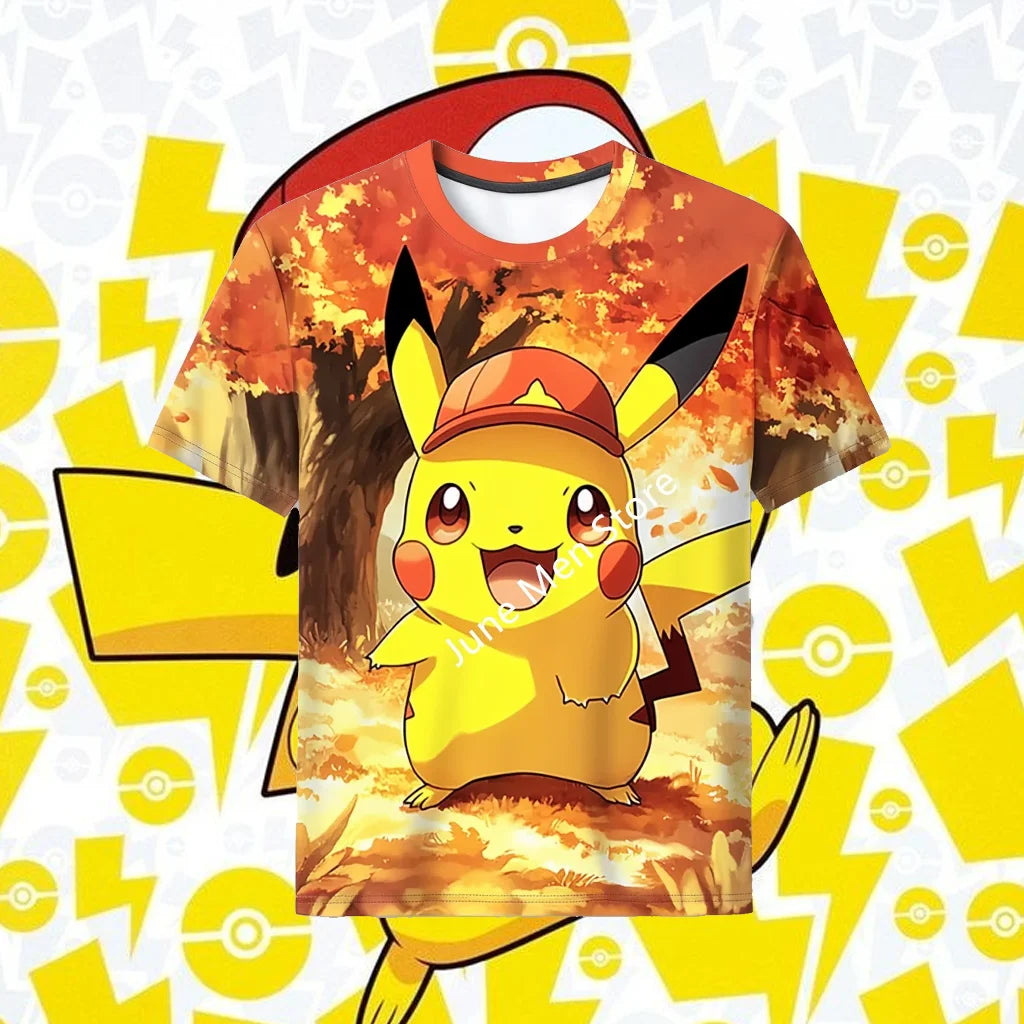 (Uniqlo）Pokemon Cute Pikachu 3D Men T-Shirt Cute Pikachu Funny Japanese Anime Funny T Shirts Men Women Tshirt Top Men Clothing