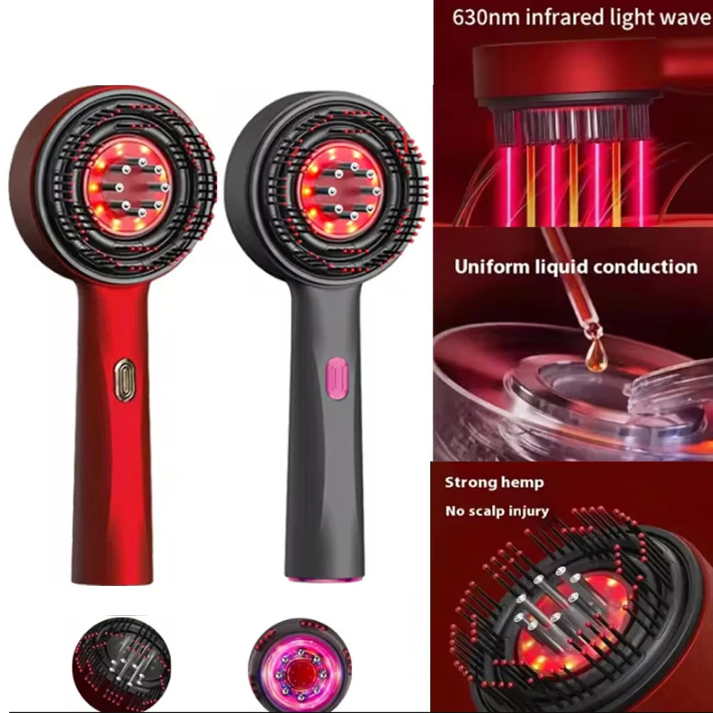 3 Modes Electric Vibration Massage Comb Red Light Therapy Hair Growth Massage Scalp Brush Oil Liquid Applicator Head Massager