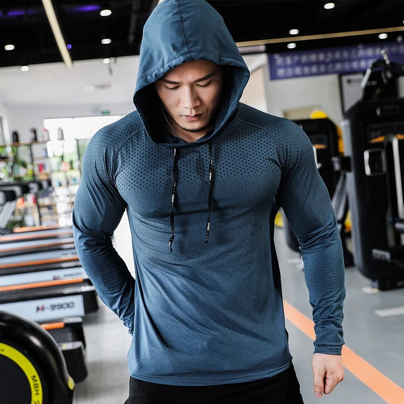 Tracksuit Running Sport Hoodie Gym Joggers Hooded Outdoor Workout Shirts - TaMNz