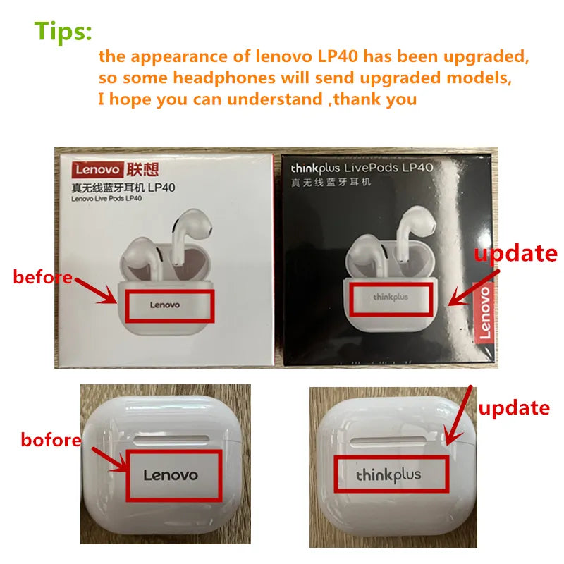 Lenovo LP40 wireless headphones TWS Bluetooth Earphones Touch Control Sport Headset Stereo Earbuds - TaMNz