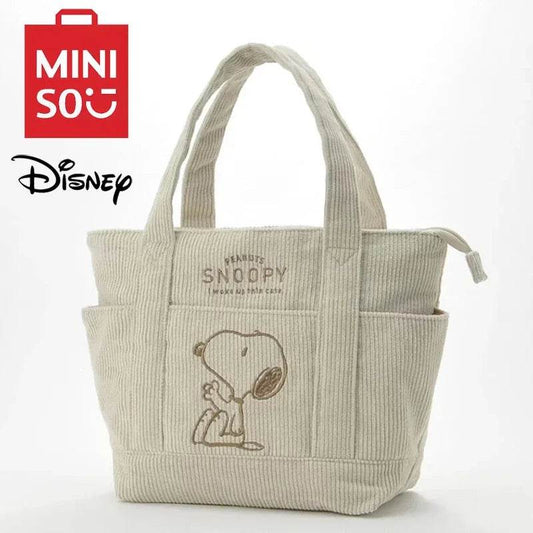 MINISO Disney New Series Cute Snoopy Corduroy Tote Bag Casual Hundred Students Large Capacity Handbag Zipper Shoulder Large Bag - Tamnz