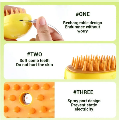 Steamy Dog Brush Electric Spray Cat Hair Brush 3 in1 Dog Steamer Brush for Massage Pet Grooming Removing Tangled and Loose Hair