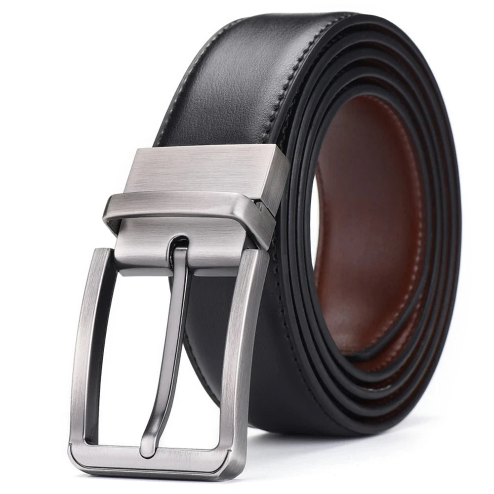 Genuine Leather Belt Double sided belt Men Belt Laser engraving Luxury Strap Male Belt New Fashion Retro pin buckle High Quality