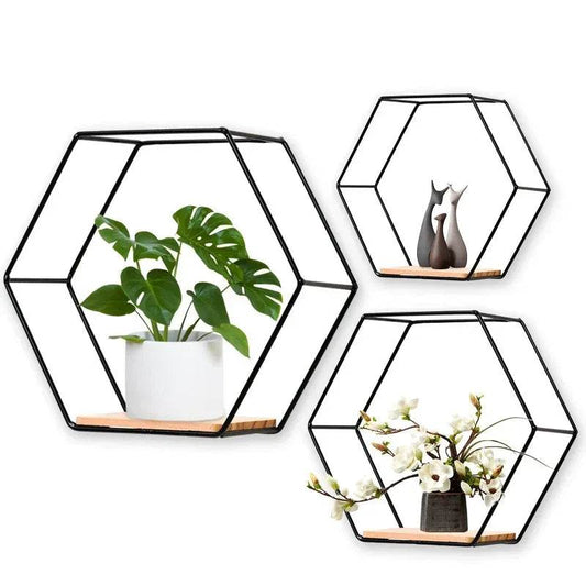 Floating Wall Shelf Sundries Storage Holder Living Room Home Decoration Wall Mounted Hexagon Shelf Handicraft Display Rack - Tamnz