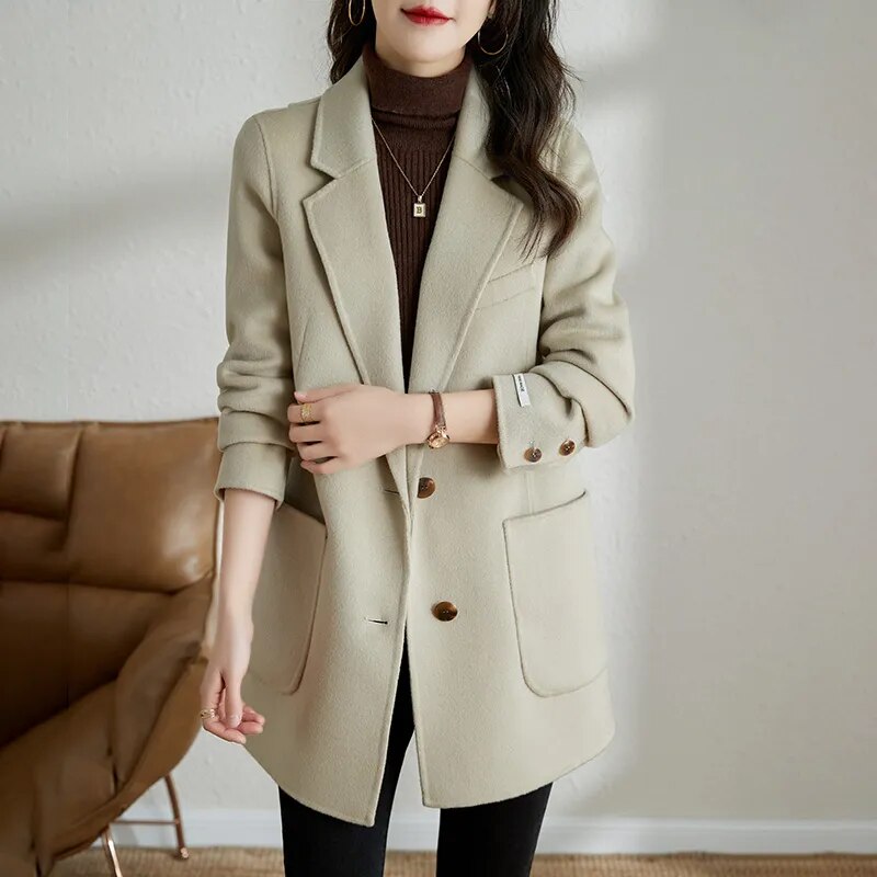 Korean Fashion Autumn and Winter Elegant Temperament Fashion Slim Chic Formal Office Double-sided Cashmere Tweed Female Jacket - TaMNz