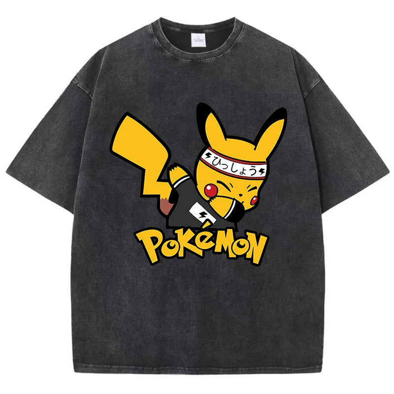 Japanese Anime Pikachu Womans Tee Shirt Summer American Retro Cotton Casual T Shirt Korean Soft High-Quality T Shirts Tops