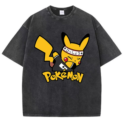 Japanese Anime Pikachu Womans Tee Shirt Summer American Retro Cotton Casual T Shirt Korean Soft High-Quality T Shirts Tops