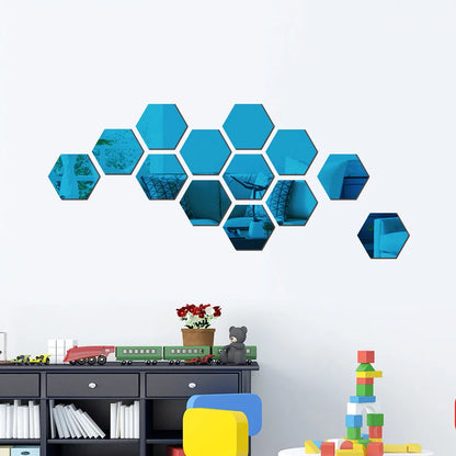 6/12pcs 3D Hexagon Mirror Wall Sticker Rose Gold DIY TV Background Living Room Stickers Wall Decor Bedroom Bathroom Home Decor - Tamnz